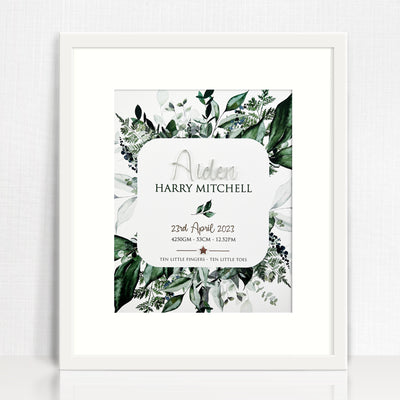 Silver Acrylic Rainforest Spray Birth Print