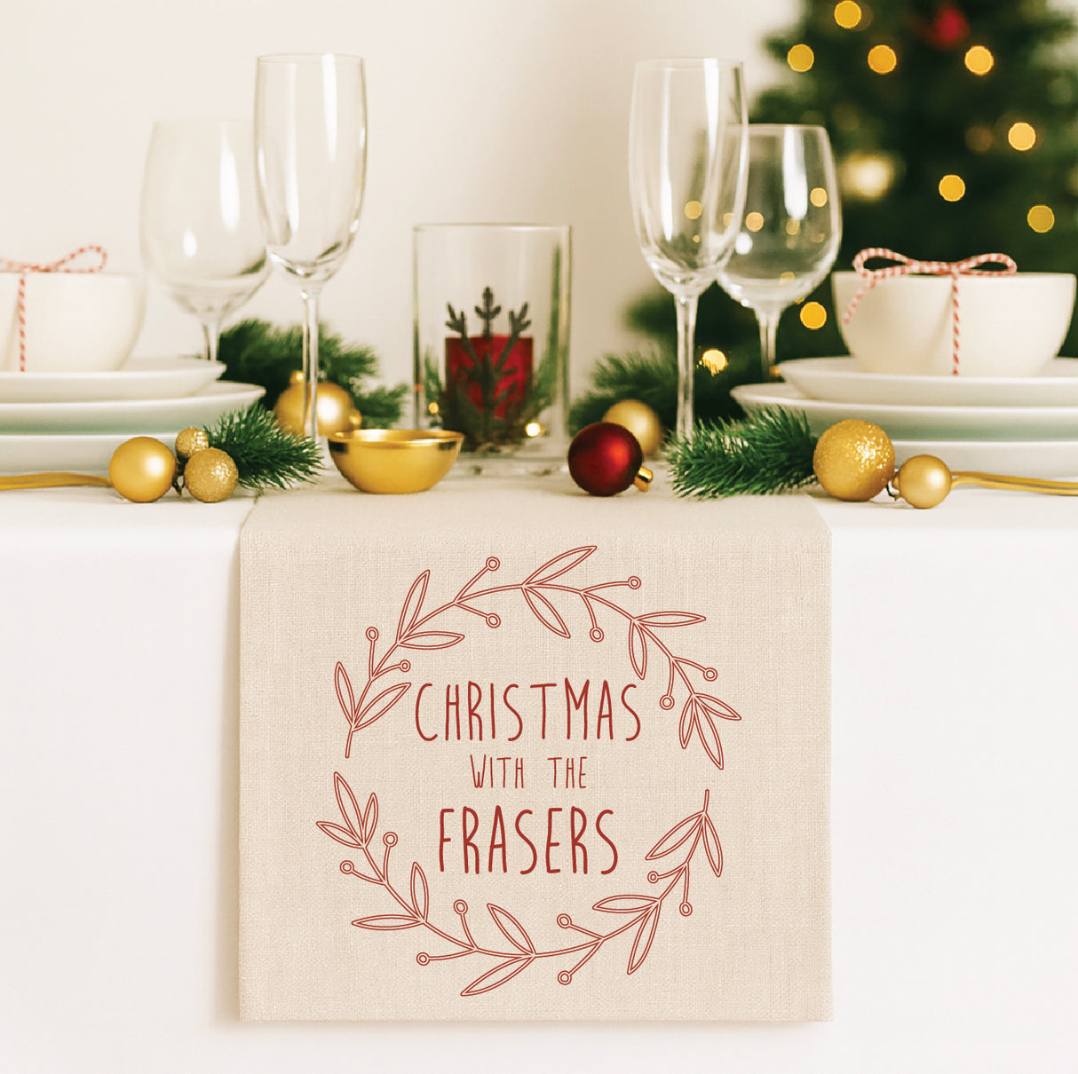 Red Wreath Table Runner (2 sizes)