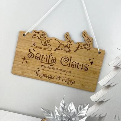 Santa Sleigh Stop Here Wall Plaque