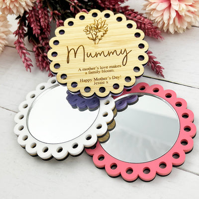 Personalised Scalloped Mirror With Message (3 colours)