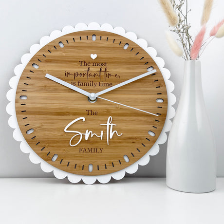 Scalloped Family Time Bamboo Wall Clock