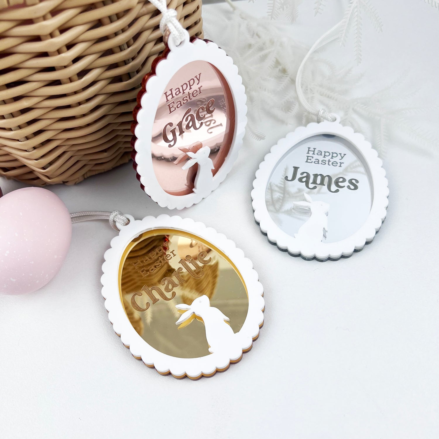 Scalloped Mirror Name Tag (3 colours)
