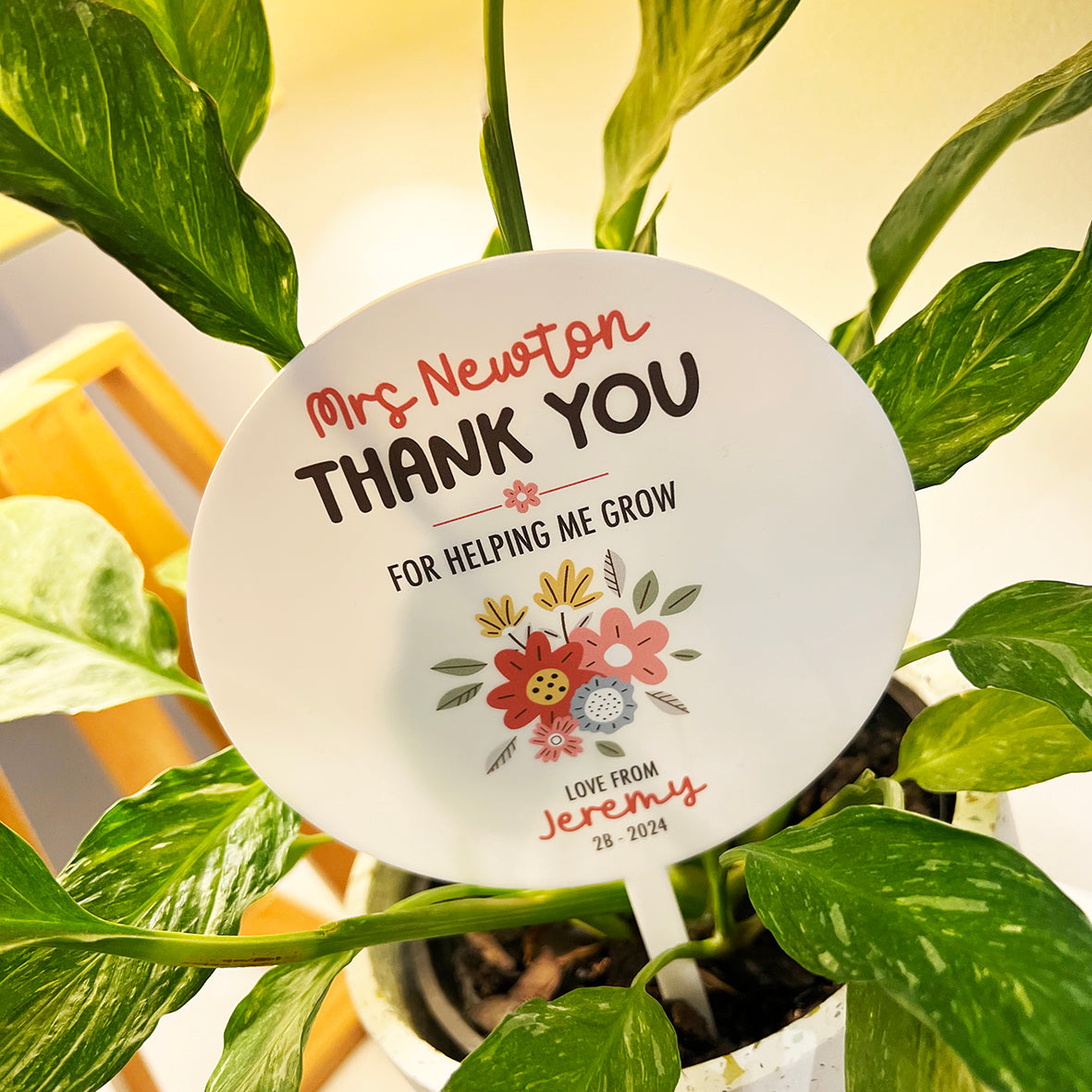 Thank You Floral Printed Planter Stick