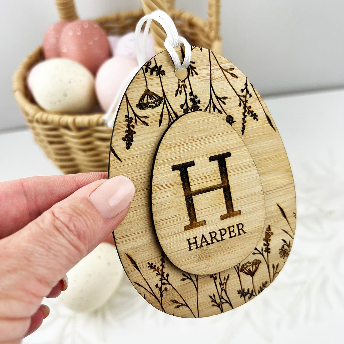 Botanical 3D Initial Easter Name Tags