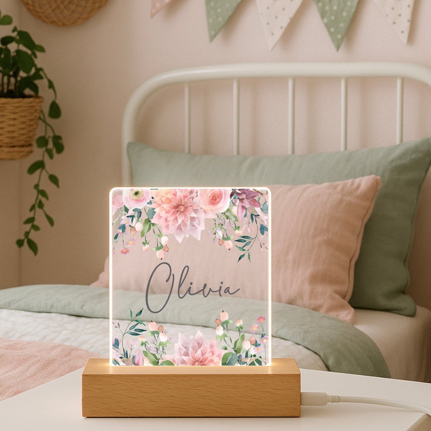 Vintage Flowers Personalised Night Light
