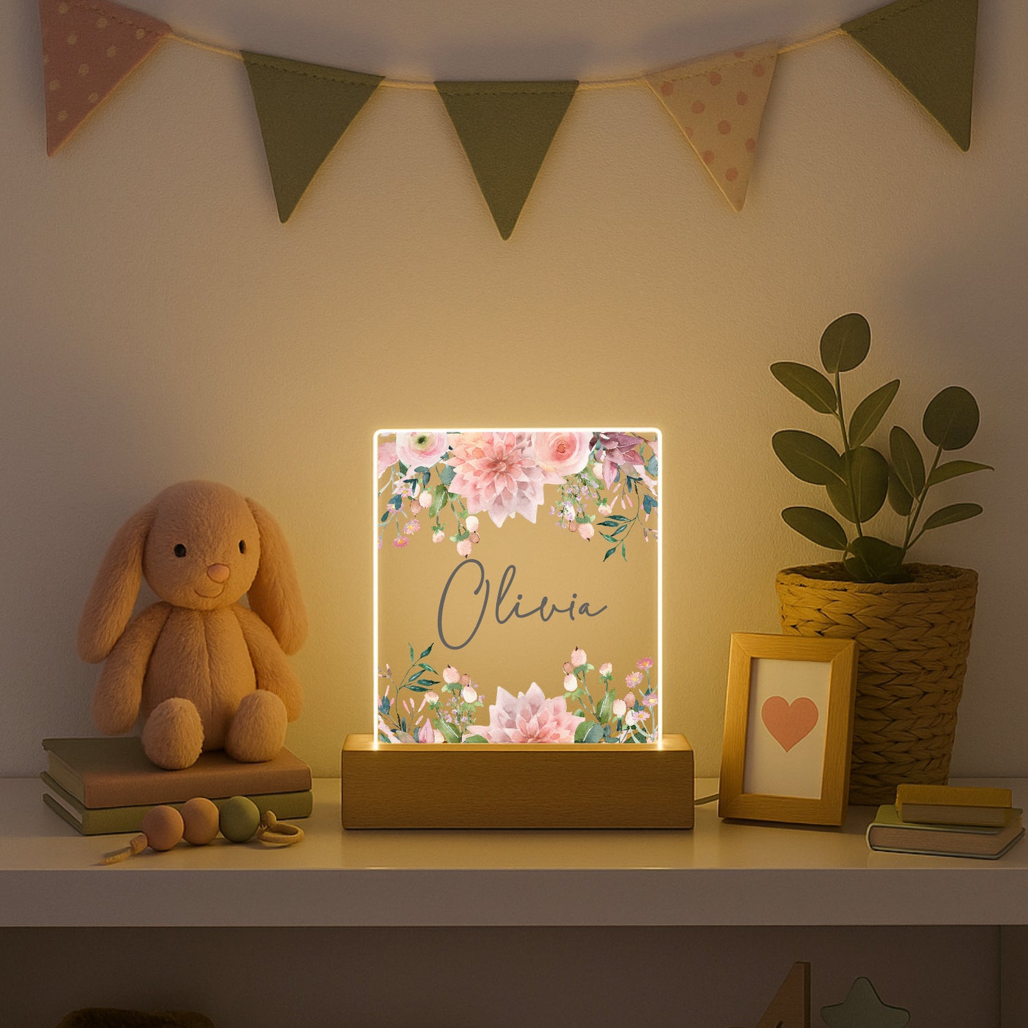 Vintage Flowers Personalised Night Light