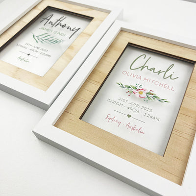 Personalised Flowers Birth Details Acrylic Frame