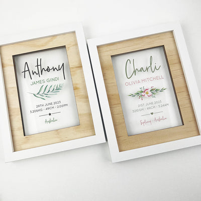 Personalised Flowers Birth Details Acrylic Frame