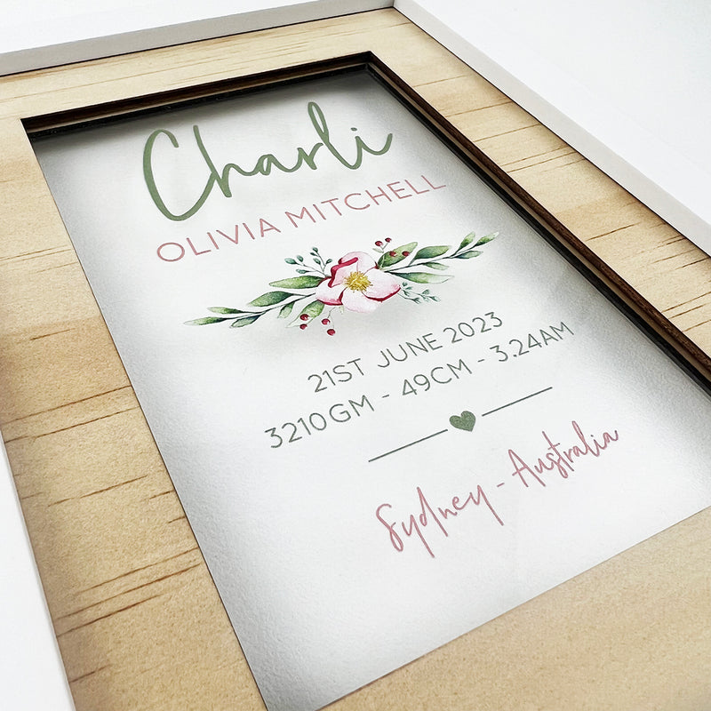 Personalised Flowers Birth Details Acrylic Frame