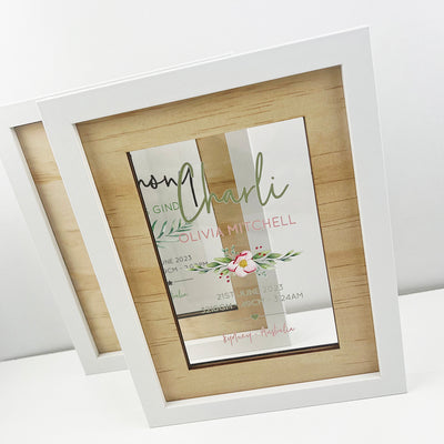 Personalised Flowers Birth Details Acrylic Frame