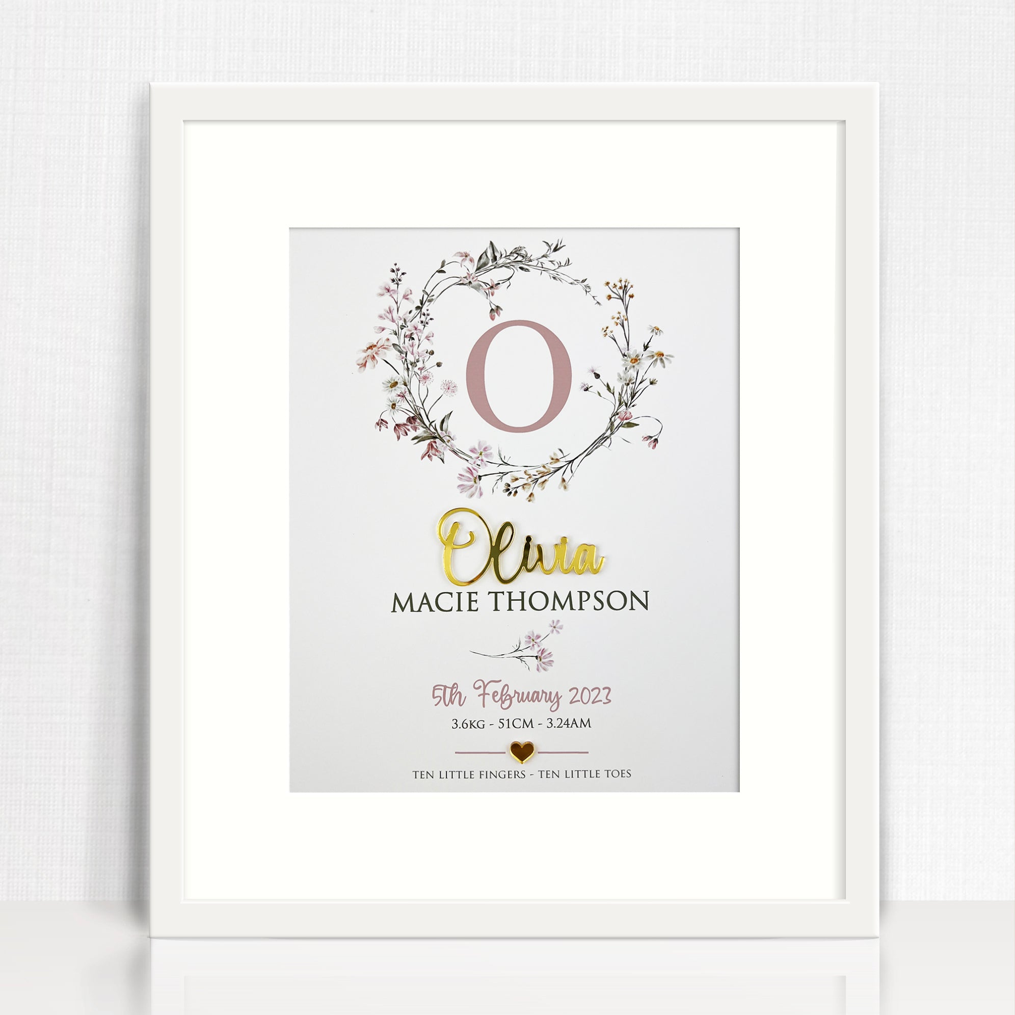 Mirror (Gold) Wildflowers Wreath Birth Print