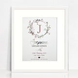Mirror (Silver) Wildflowers Wreath 3D Personalised Birth Print