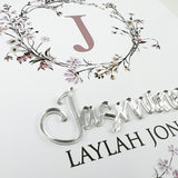 Mirror (Silver) Wildflowers Wreath 3D Personalised Birth Print