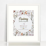 Bamboo (2 colour options) Wildflowers Pattern 3D Personalised Birth Print