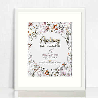 Bamboo (2 colour options) Wildflowers Pattern Birth Print