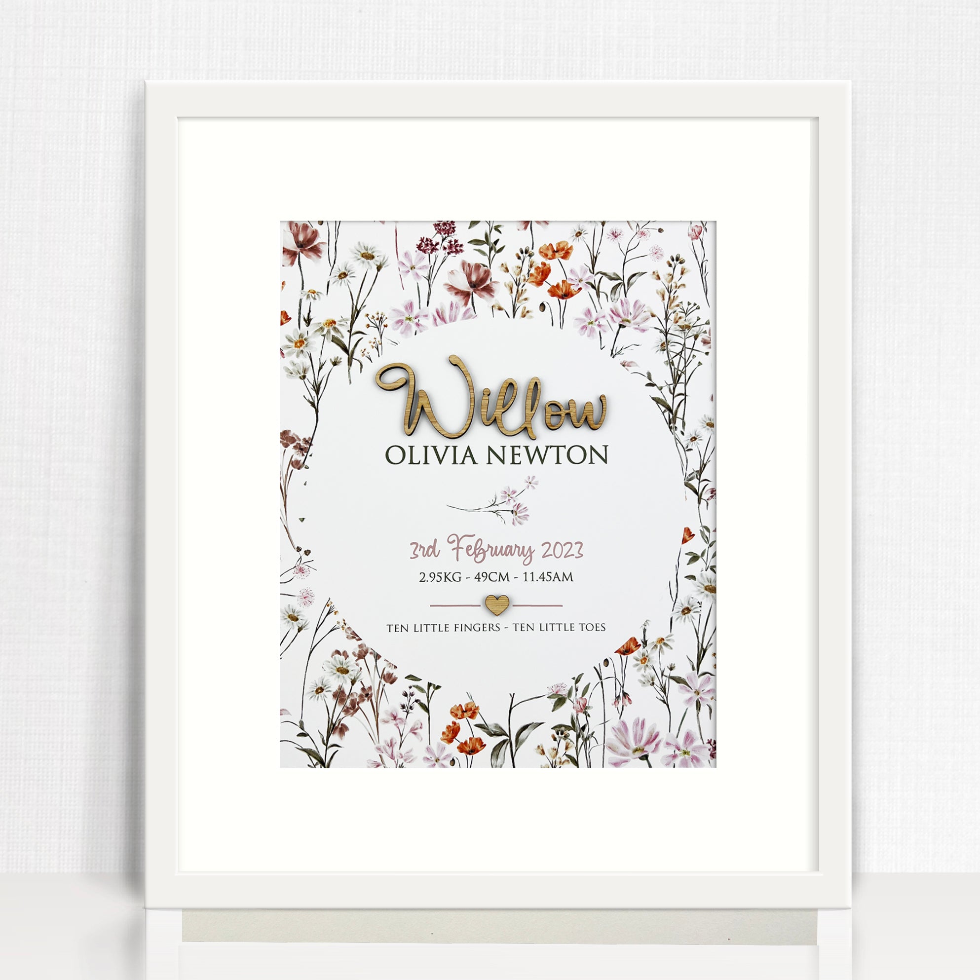 Bamboo (2 colour options) Wildflowers Pattern Birth Print