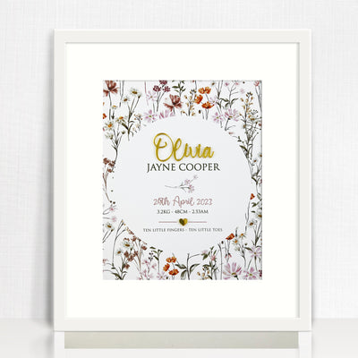 Mirror (Gold) Wildflowers Pattern Birth Print