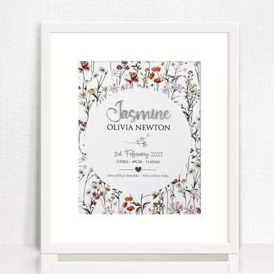 Mirror (Silver) Wildflowers Pattern Birth Print