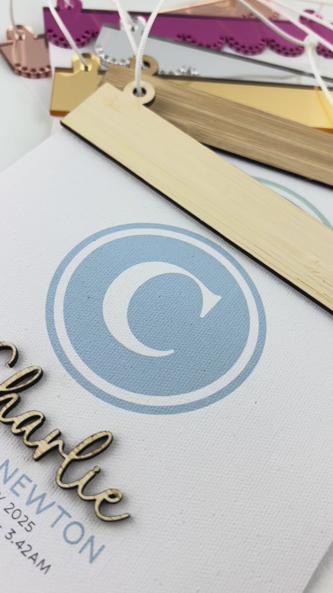 3D Monogram Birth Details Pennant Banner - Caramel