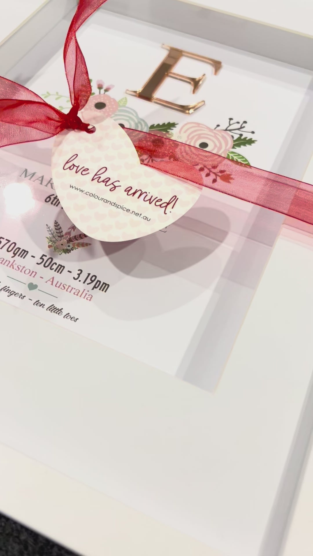Mirror (Rose Gold) Bright Flowers 3D Personalised Birth Print