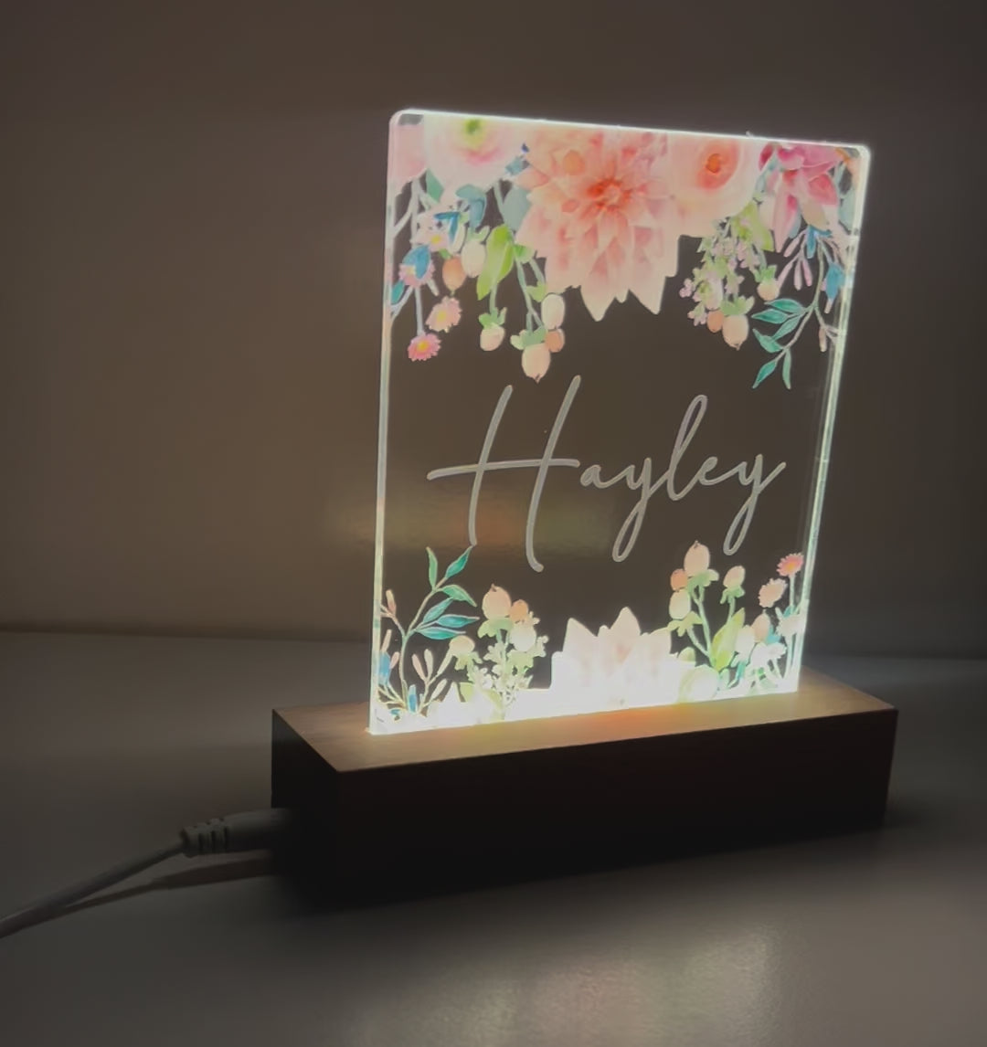 Vintage Flowers Personalised Night Light