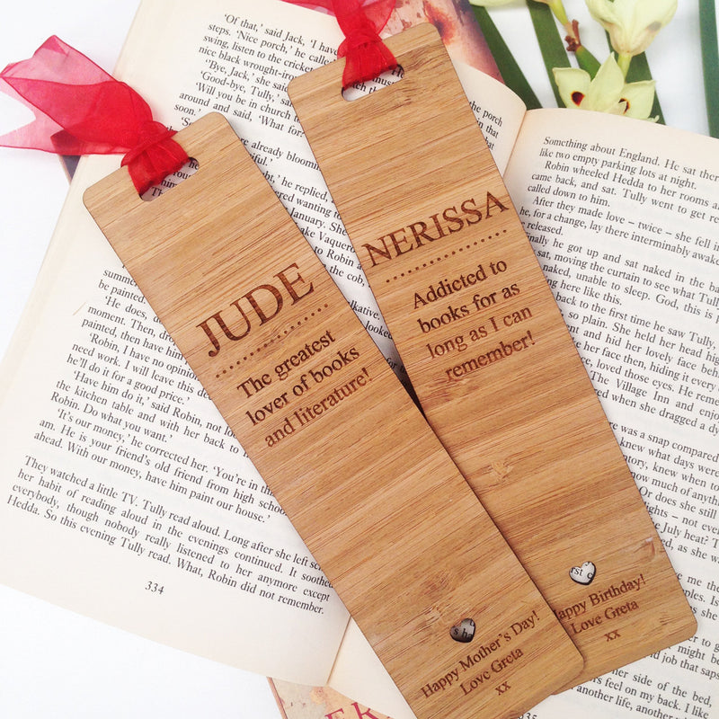 Personalised Heart Text Ribbon Bamboo Bookmark