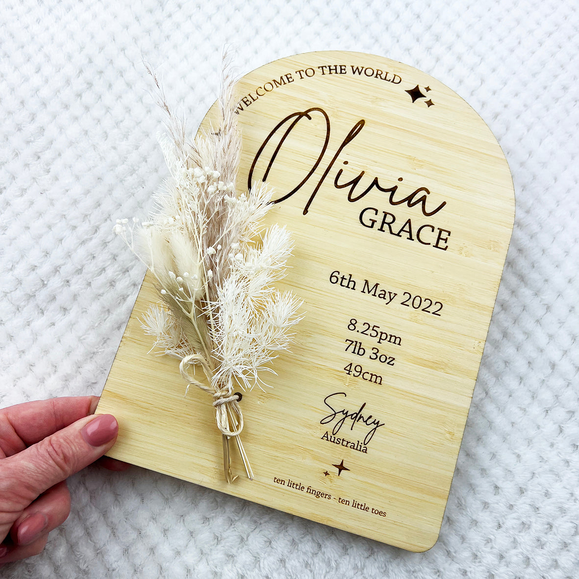 Dried Flower Bouquet Birth Details Arch & Stand
