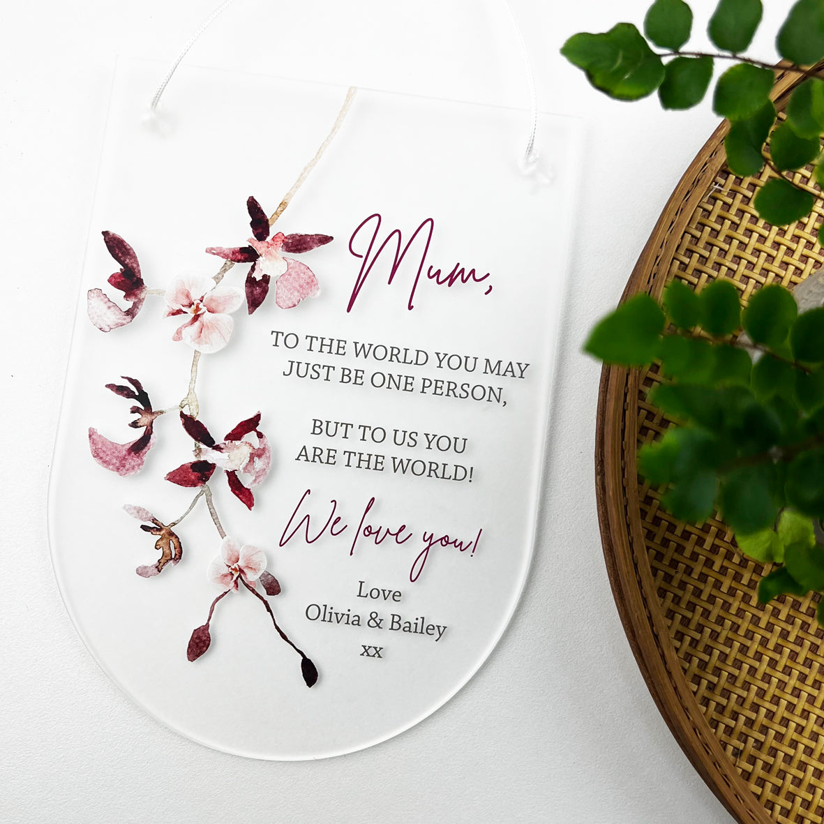 Orchid Arched Personalised Wall Plaque