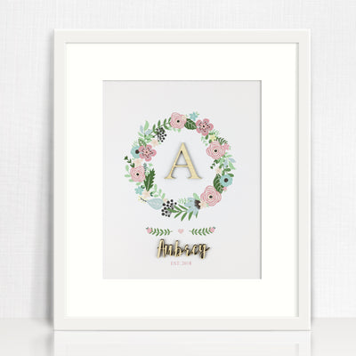 Bamboo (2 colour options) Wreath Name Print
