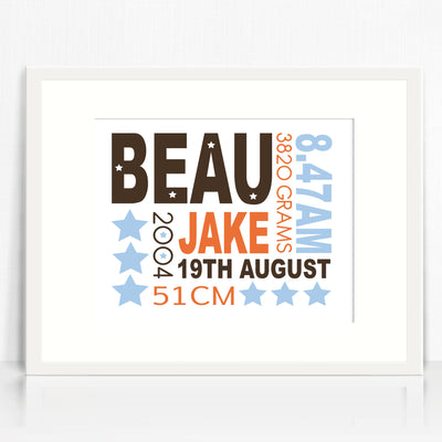 Beau Text Birth Print