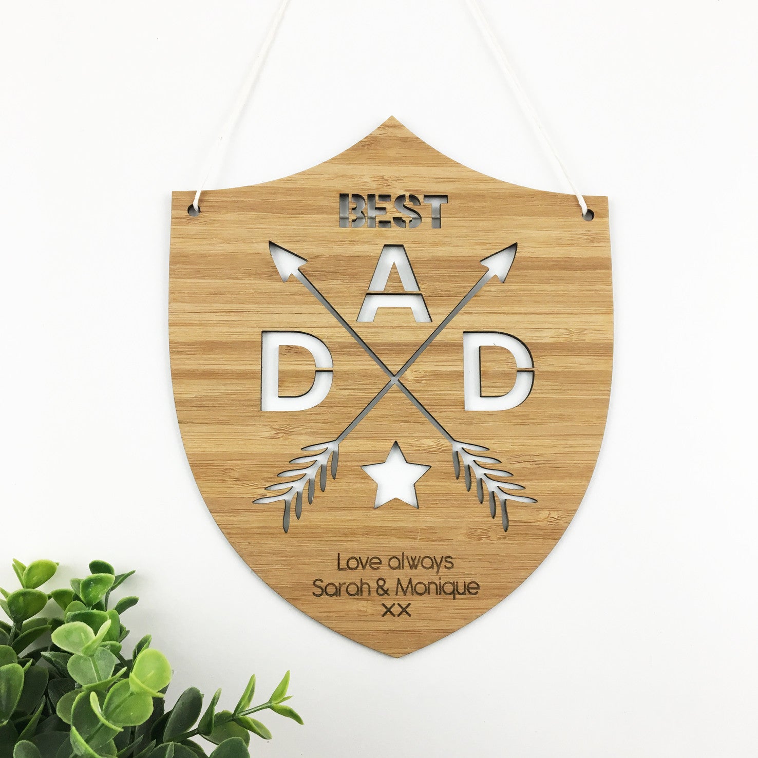 Best Dad Personalised Shield Bamboo Wall Hanging