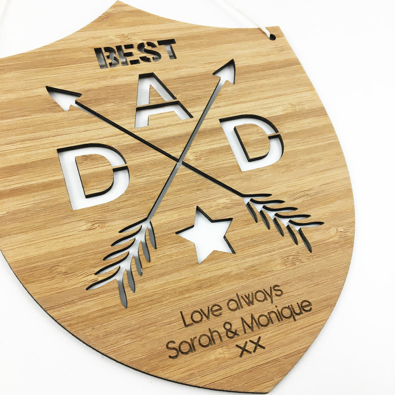 Best Dad Personalised Shield Bamboo Wall Hanging