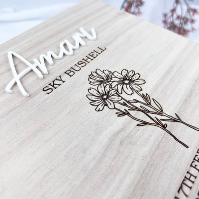 Engraved 3D Birth Details Square Keepsake Box (various designs)