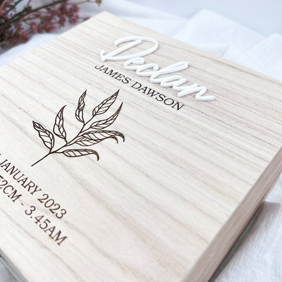 Engraved 3D Birth Details Square Keepsake Box (various designs)