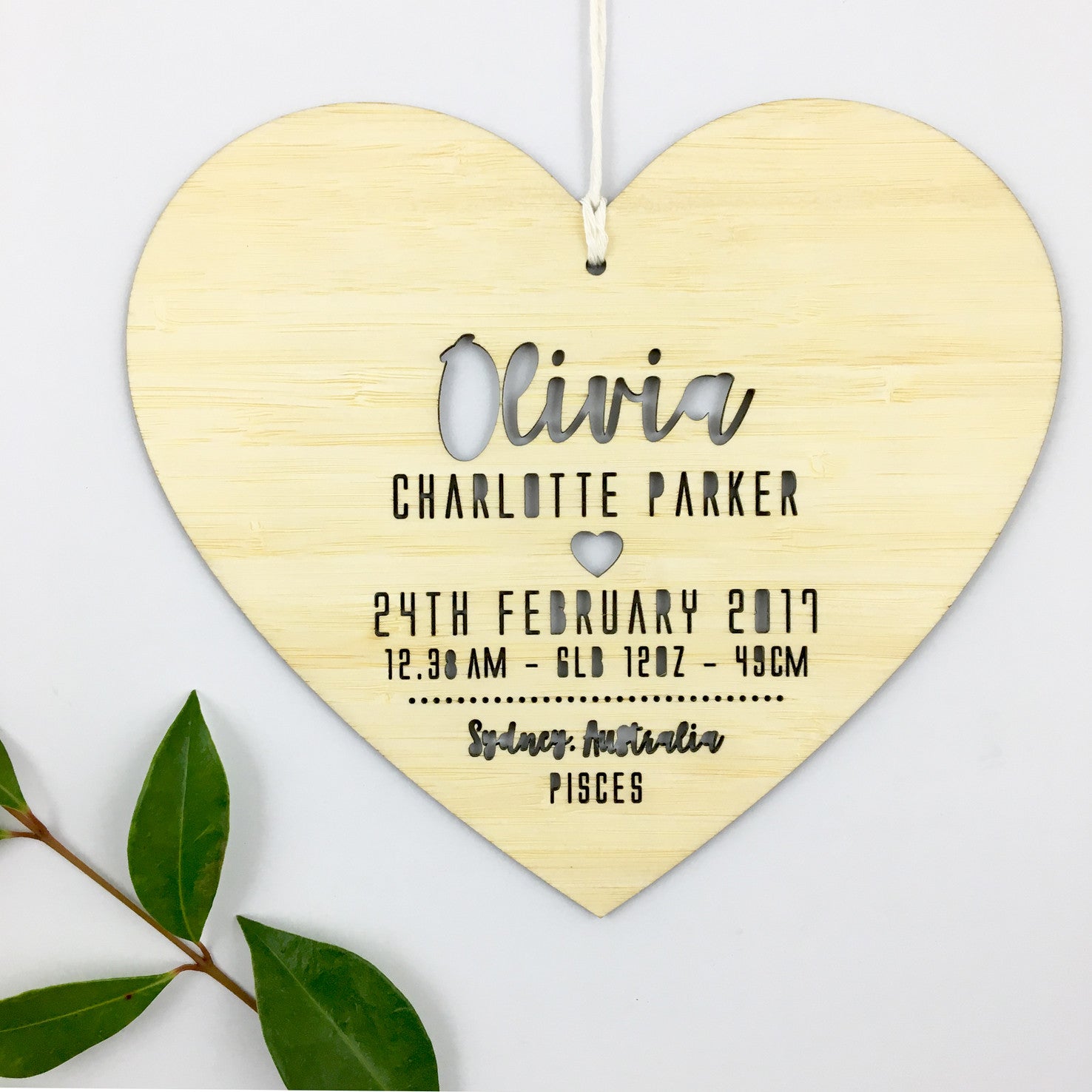 Birth Details Heart Wall Hanging - girls