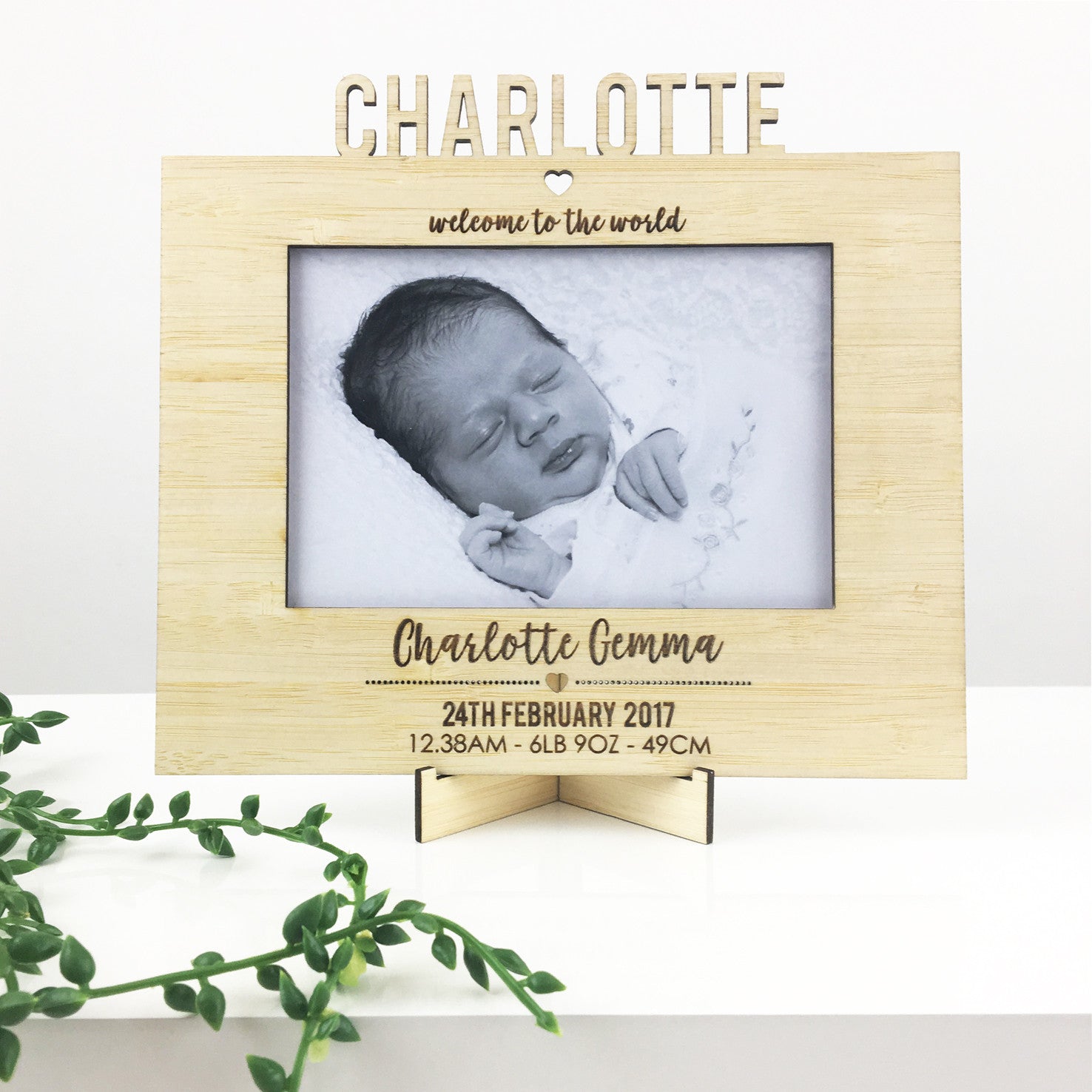 Personalised Birth Details Frame and Stand