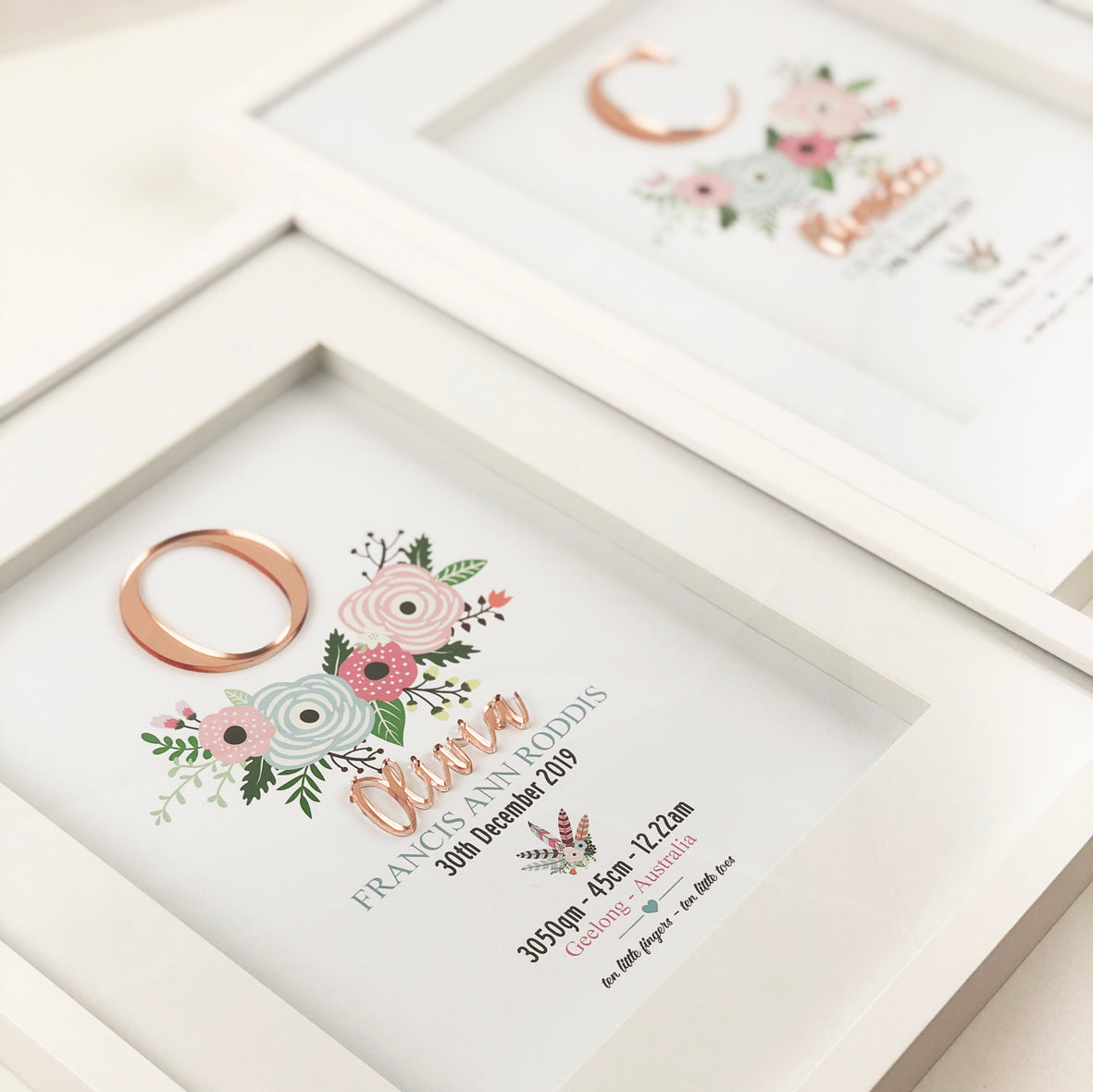 Mirror (Rose Gold) Flowers 3D Personalised Birth Print