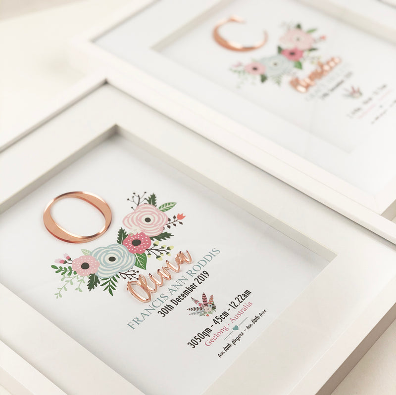 Mirror (Rose Gold) Flowers Birth Print