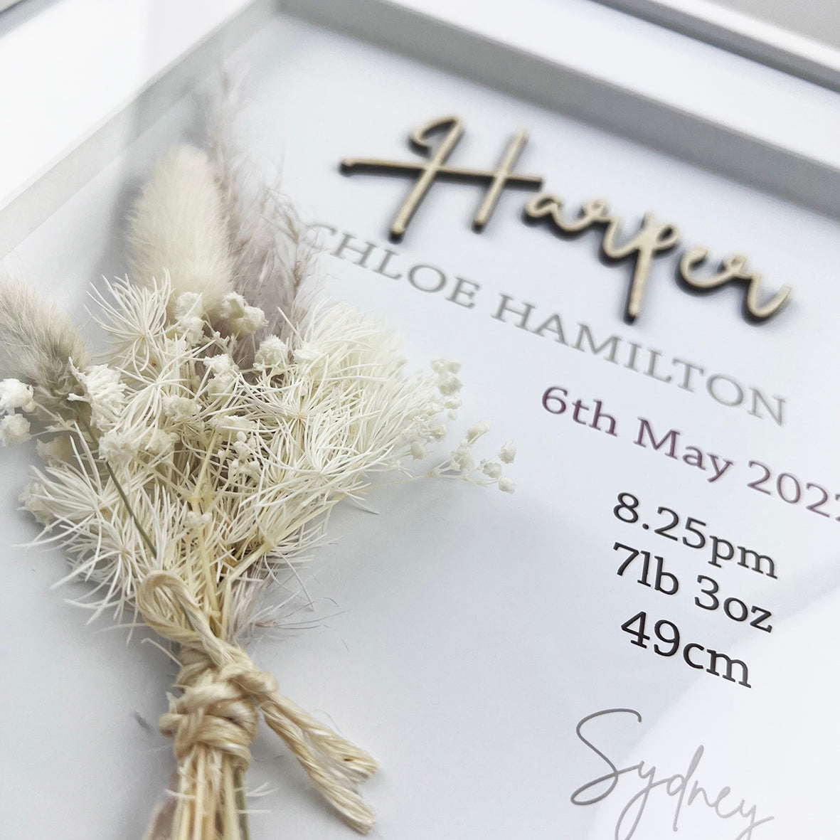 Bamboo (2 colour options) Dried Flower Bouquet 3D Personalised Birth Print