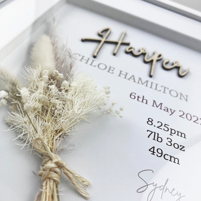 Bamboo (2 colour options) Dried Flower Bouquet Birth Print