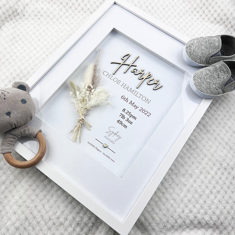 Bamboo (2 colour options) Dried Flower Bouquet 3D Personalised Birth Print