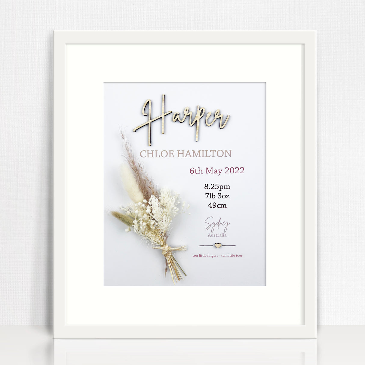 Bamboo (2 colour options) Dried Flower Bouquet 3D Personalised Birth Print