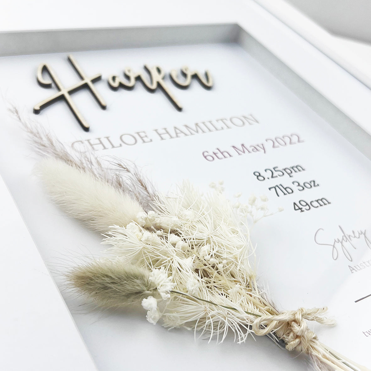 Bamboo (2 colour options) Dried Flower Bouquet 3D Personalised Birth Print