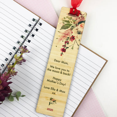 Floral Printed Ribbon Bamboo Bookmark