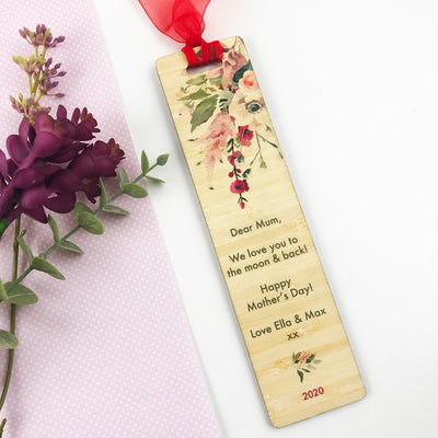 Floral Printed Ribbon Bamboo Bookmark