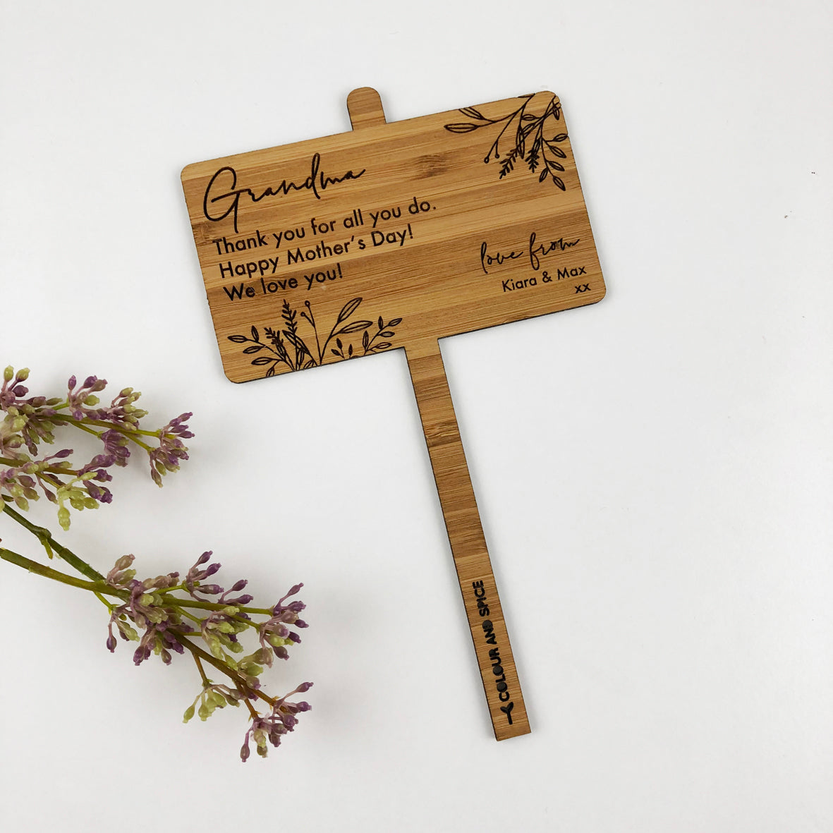 Botanical Personalised Bamboo Planter Stick