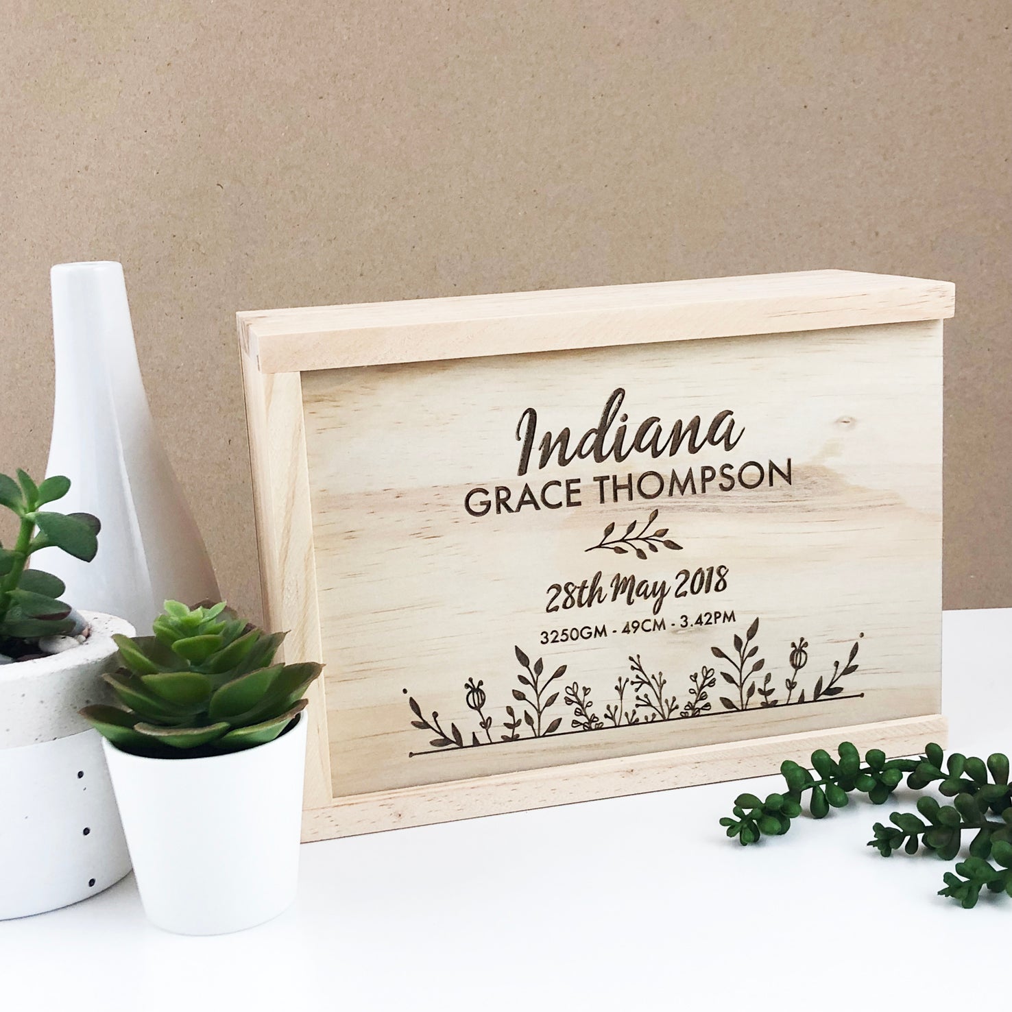 Botanical Birth Details Keepsake Box