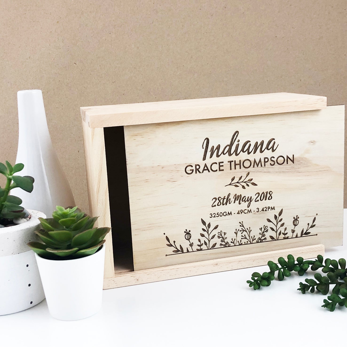 Botanical Birth Details Keepsake Box