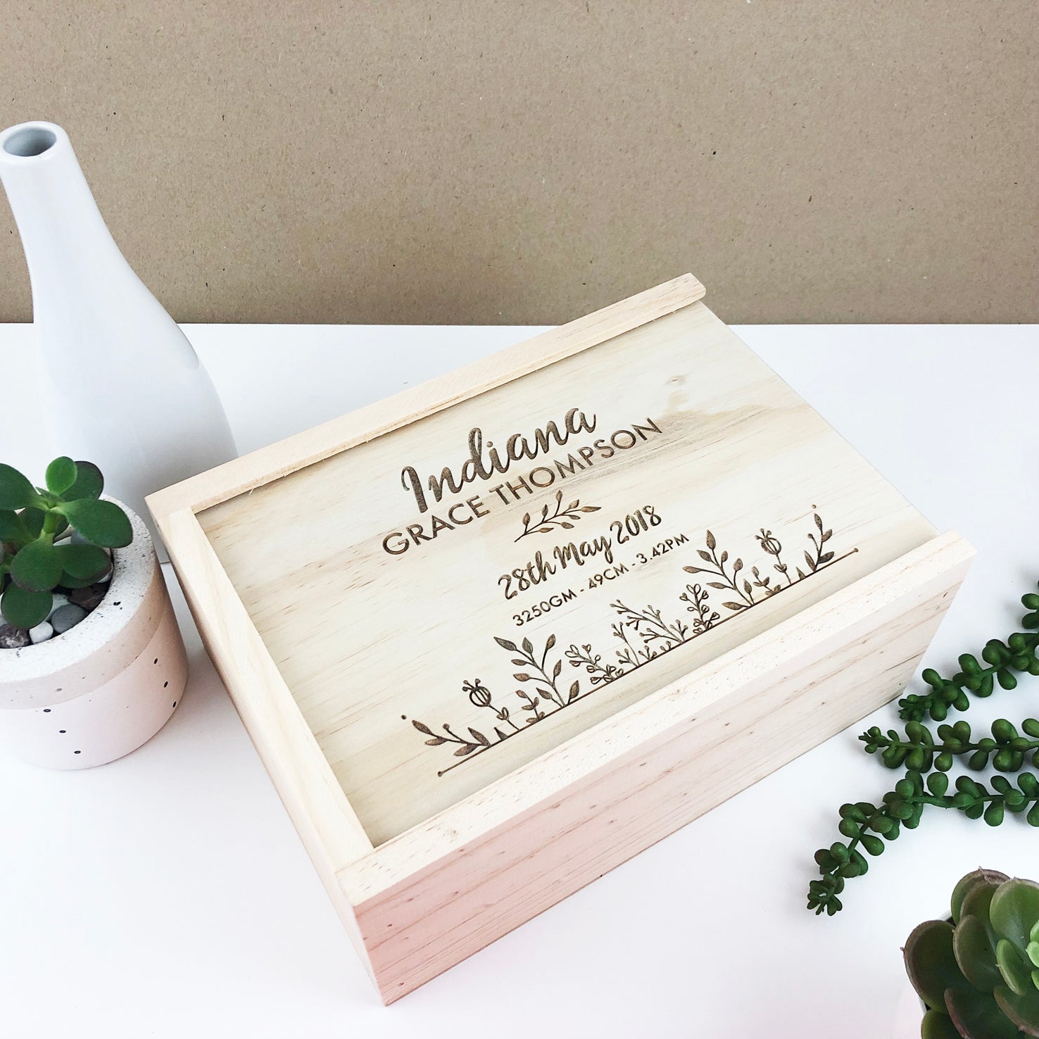 Botanical Birth Details Keepsake Box