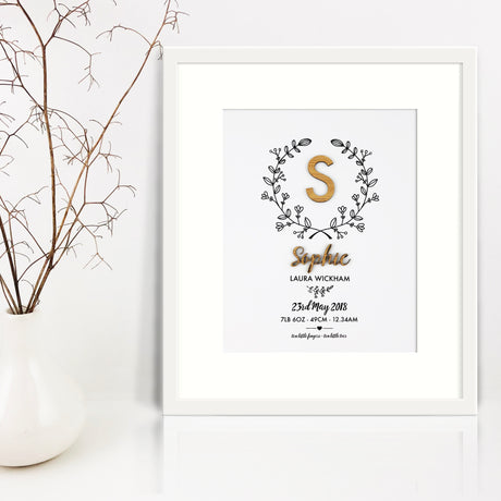Bamboo (2 colour options) Botanical Vine 3D Personalised Birth Print